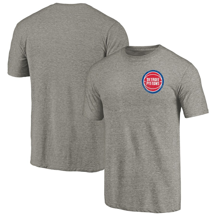 Men's Detroit Pistons Gray Primary Logo Left Chest Distressed Tri-Blend T-Shirt - Vujersey Los Angeles Rams