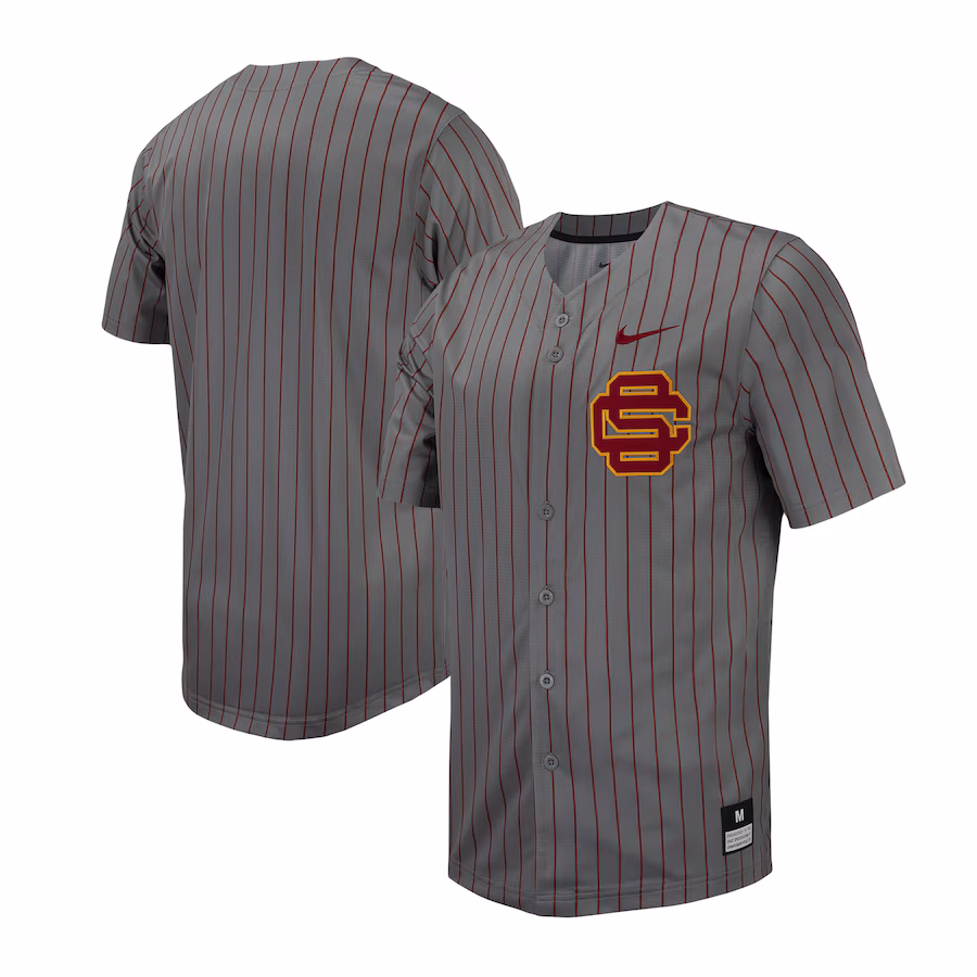 Men's Nike Steel USC Trojans Pinstripe Replica Full-Button Baseball Jersey - Vujersey Los Angeles Rams
