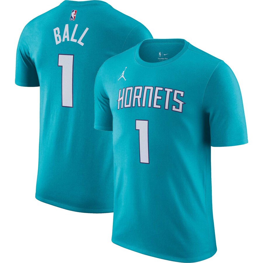 Men's Charlotte Hornets LaMelo Ball Nike Teal Icon 2022/23 Name & Number T-Shirt - Vujersey Los Angeles Rams