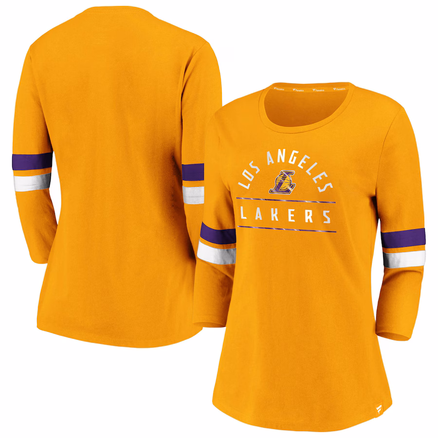 Women's Los Angeles Lakers Fanatics Gold Iconic Prolific Modern 3/4-Sleeve T-Shirt - Vujersey Los Angeles Rams