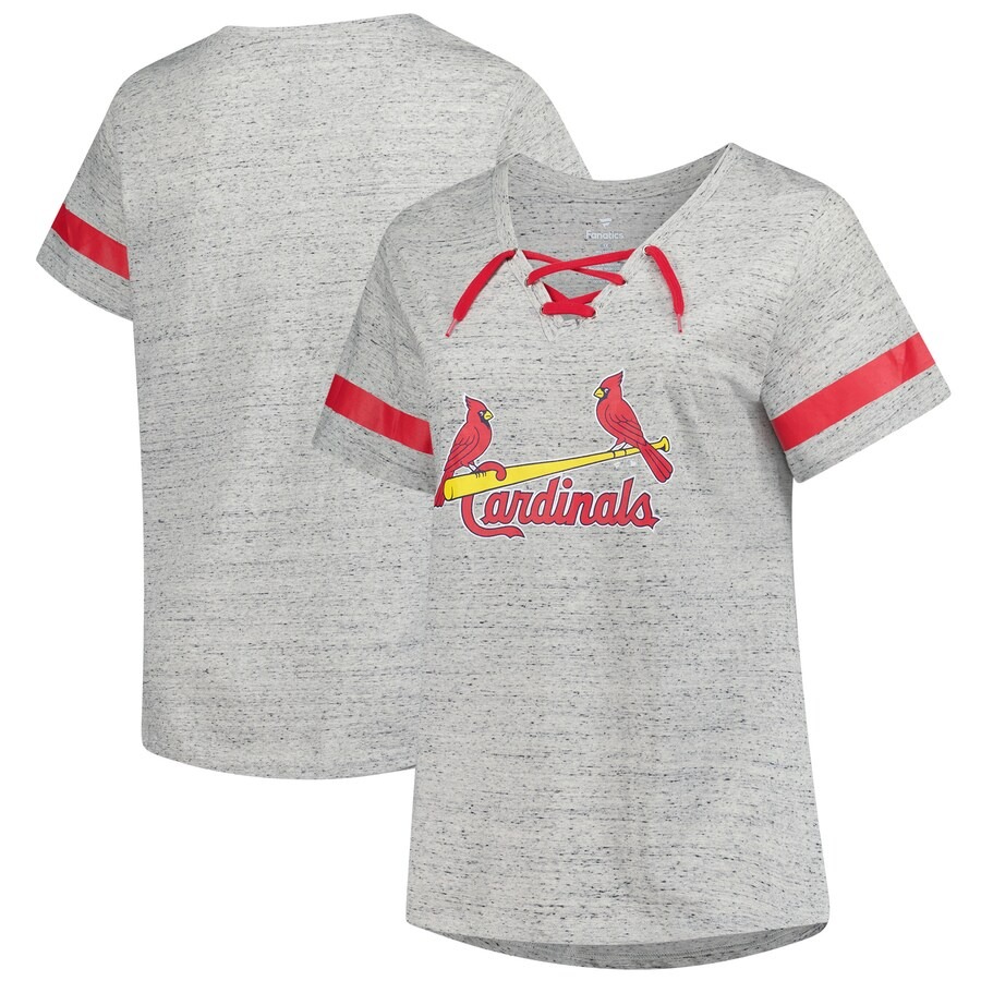 Women's St. Louis Cardinals Profile Heather Gray Raglan Lace-Up Fleck T-Shirt - Vujersey Los Angeles Rams