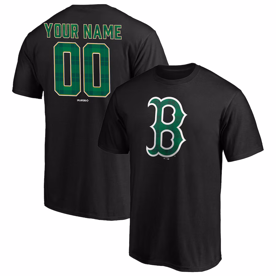 Men's Boston Red Sox Black Emerald Plaid Personalized Name & Number T-Shirt - Vujersey Los Angeles Rams