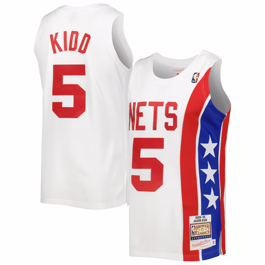 Men's New Jersey Nets Jason Kidd Mitchell & Ness White Hardwood Classics Swingman Jersey - Vujersey Los Angeles Rams