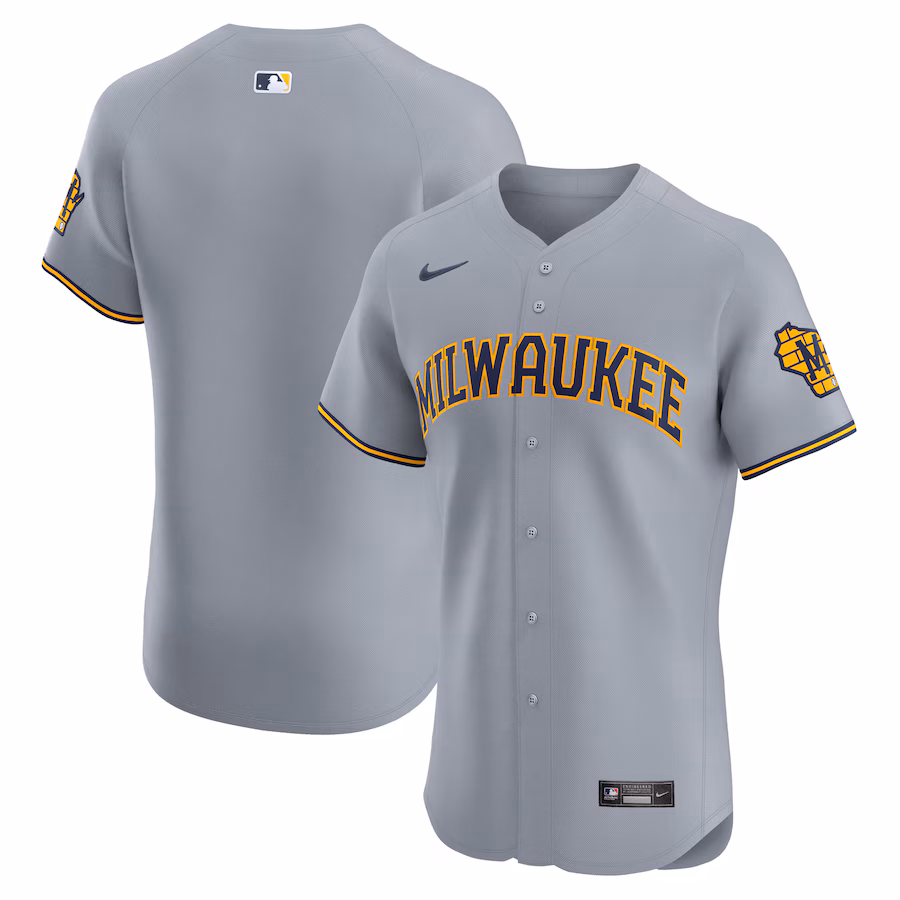 Men's Milwaukee Brewers  Nike Gray Road Vapor Premier Elite Patch Jersey - Vujersey Los Angeles Rams