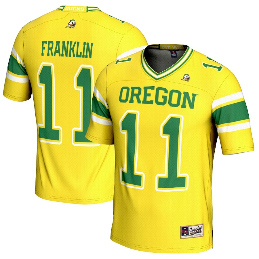 Troy Franklin Oregon Ducks GameDay Greats NIL Player Football Jersey - Yellow - Vujersey Los Angeles Rams