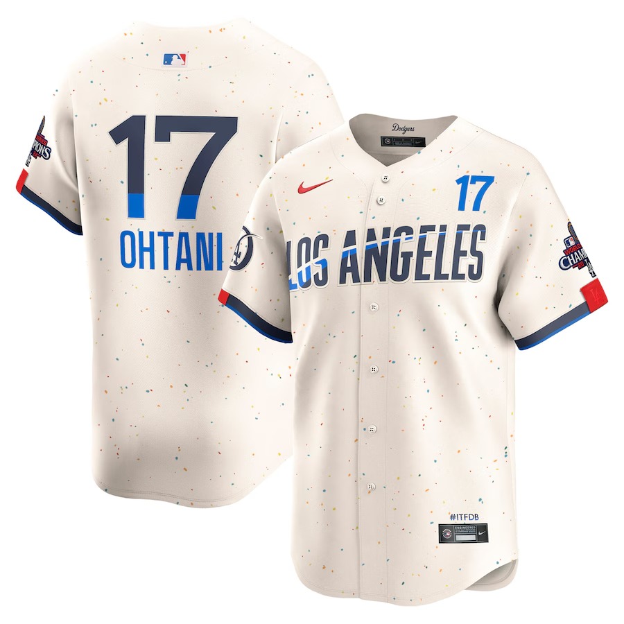 Men's Los Angeles Dodgers Shohei Ohtani Nike Cream 2024 World Series Champions City Connect Limited Player Jersey - Vujersey Los Angeles Rams
