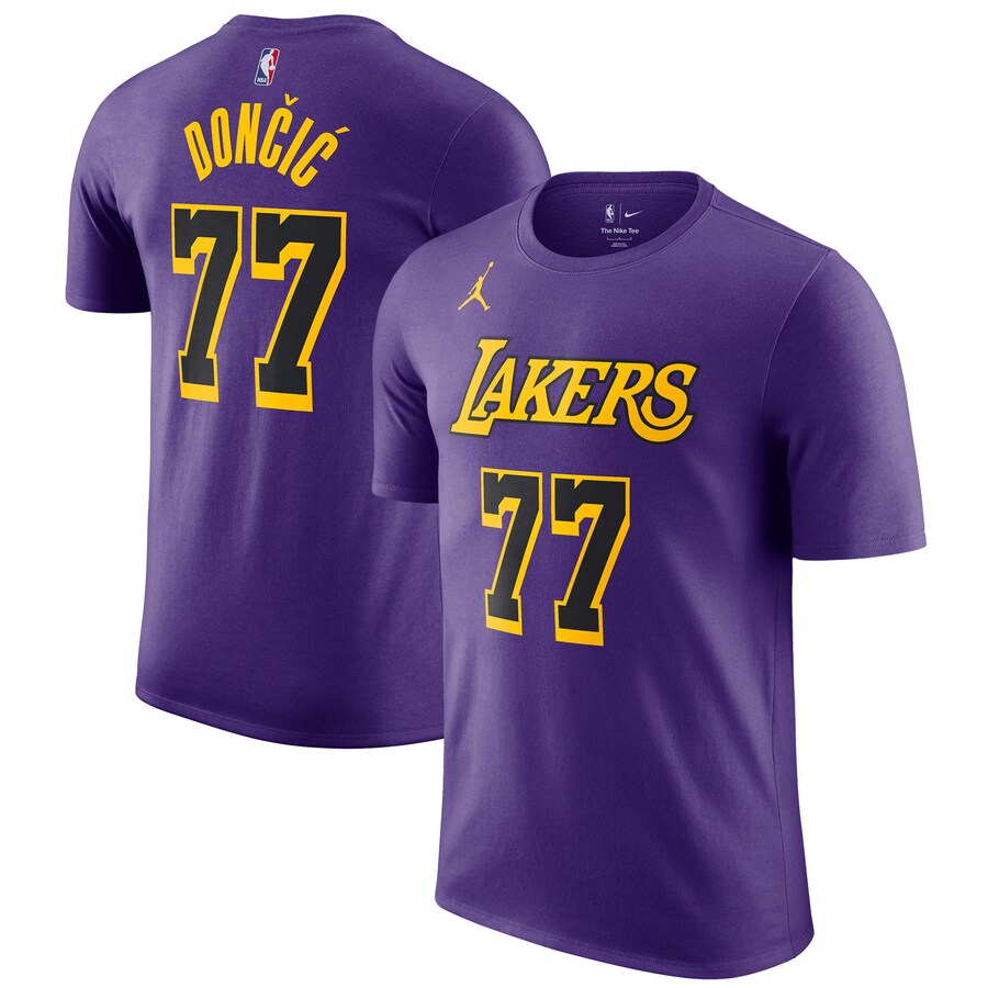 Men's Los Angeles Lakers Luka Dončić Jordan Brand Purple Statement Edition Name & Number T-Shirt - Vujersey Los Angeles Rams
