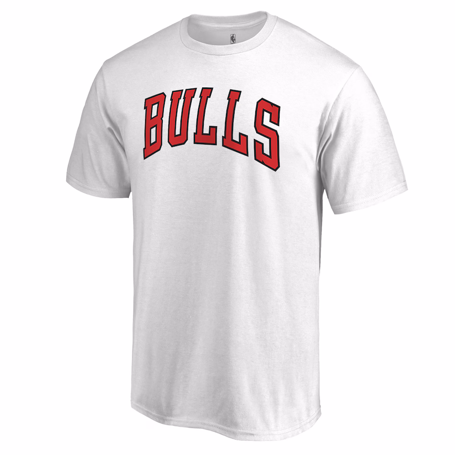 Men's Chicago Bulls White Primary Wordmark T-Shirt - Vujersey Los Angeles Rams