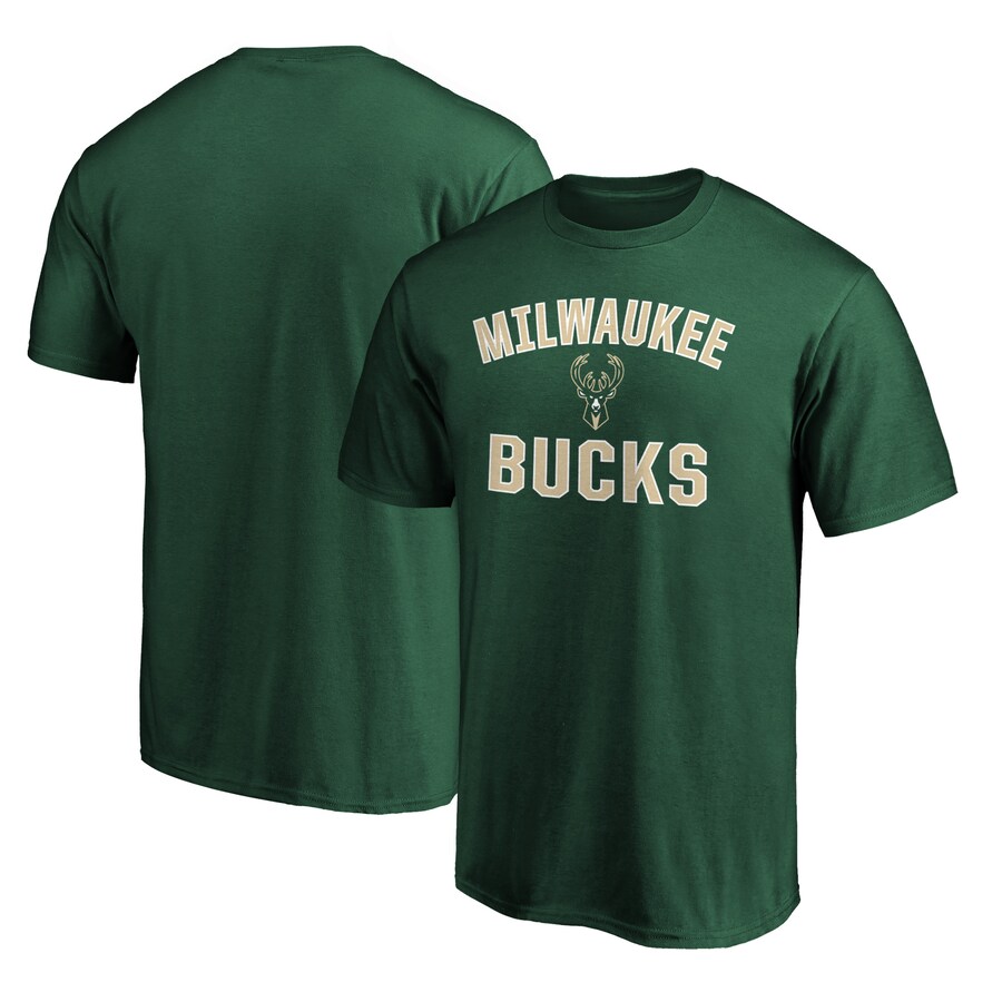 Men's Milwaukee Bucks Fanatics Hunter Green Team Victory Arch T-Shirt - Vujersey Los Angeles Rams
