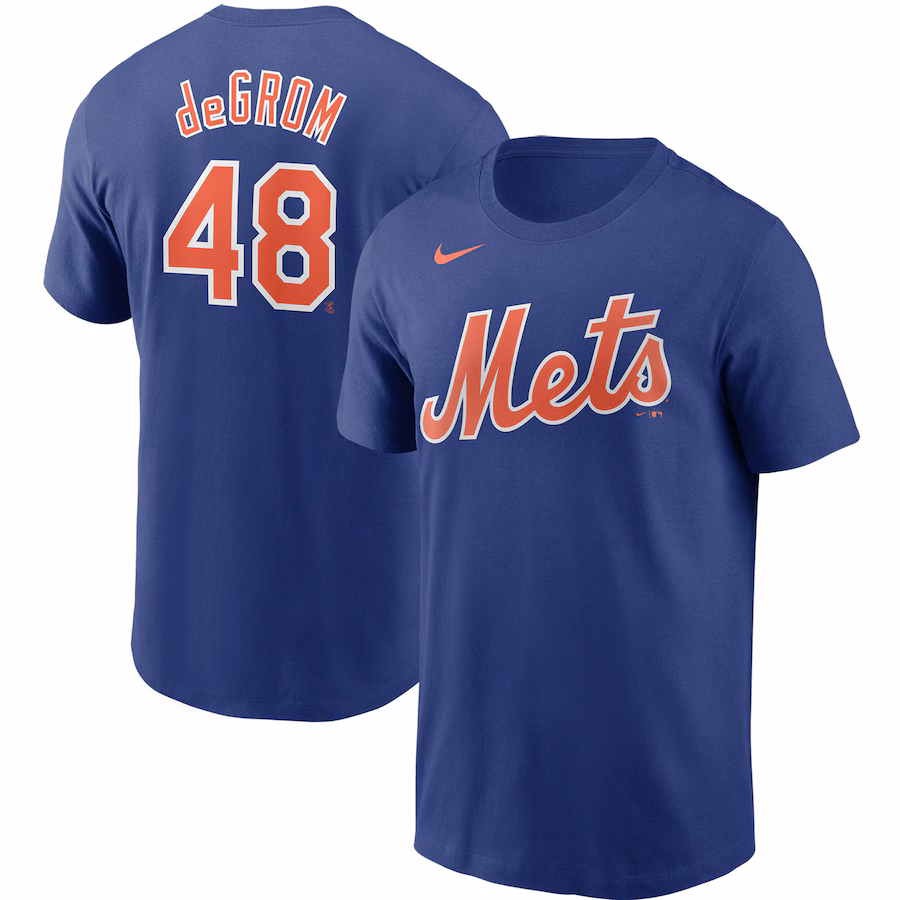 Men's New York Mets Jacob deGrom Nike Royal Name & Number T-Shirt - Vujersey Los Angeles Rams