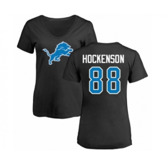 Football Women's Detroit Lions #88 T.J. Hockenson Black Name & Number Logo T-Shirt - Vujersey Los Angeles Rams