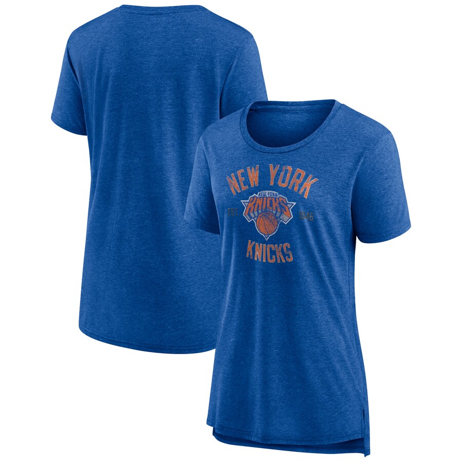 Women's New York Knicks Heather Blue Heritage Tri-Blend T-Shirt - Vujersey Los Angeles Rams