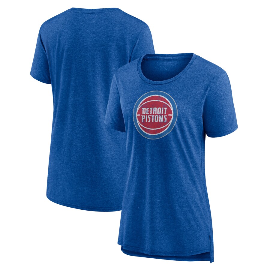 Women's Detroit Pistons Heather Blue Distressed Logo Tri-Blend T-Shirt - Vujersey Los Angeles Rams