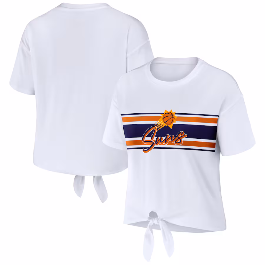 Women's Phoenix Suns  WEAR by Erin Andrews White Tie-Front T-Shirt - Vujersey Los Angeles Rams