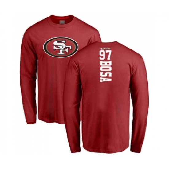 Football San Francisco 49ers #97 Nick Bosa Red Backer Long Sleeve T-Shirt - Vujersey Los Angeles Rams