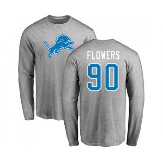 Football Detroit Lions #90 Trey Flowers Ash Name & Number Logo Long Sleeve T-Shirt - Vujersey Los Angeles Rams