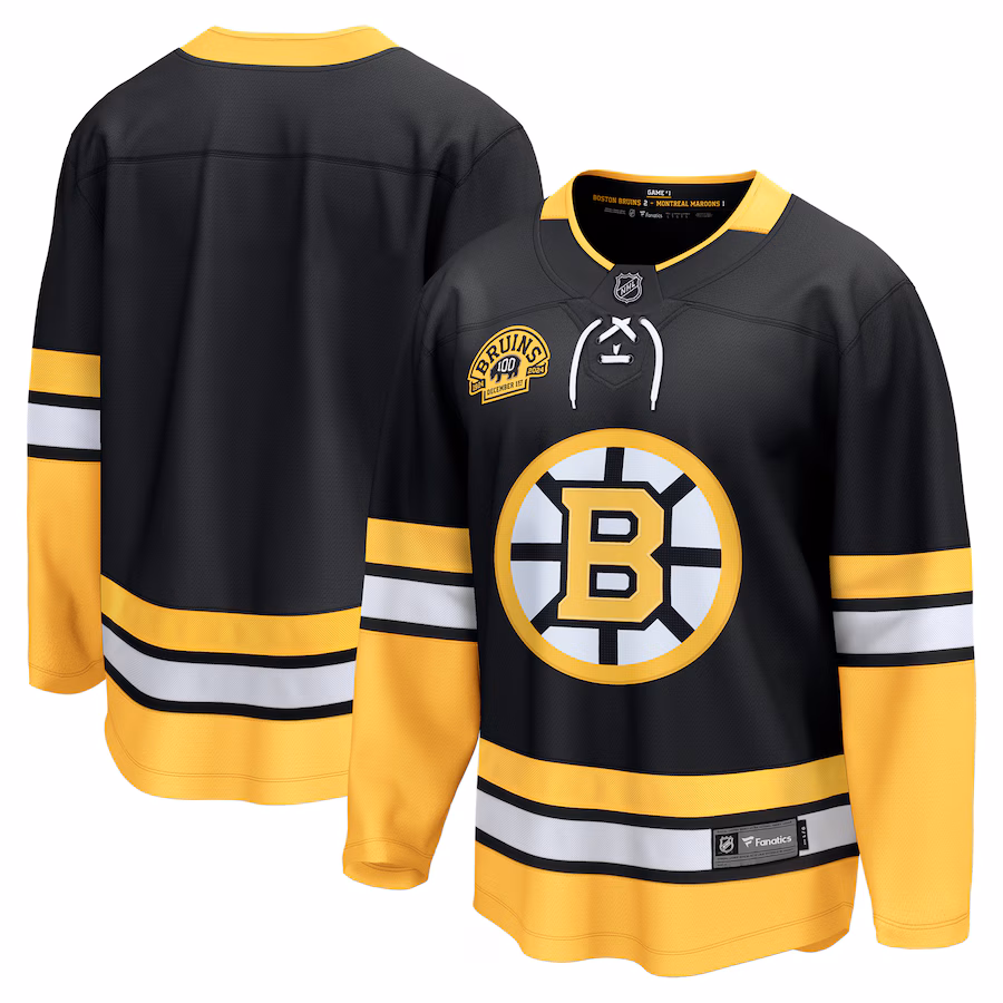 Men's Boston Bruins Fanatics Black 100th Anniversary Premier Breakaway Jersey - Vujersey Los Angeles Rams