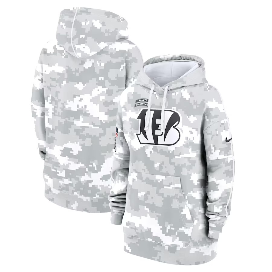 Women's Cincinnati Bengals Nike Arctic Camo 2024 Salute To Service Club Fleece Pullover Hoodie - Vujersey Los Angeles Rams