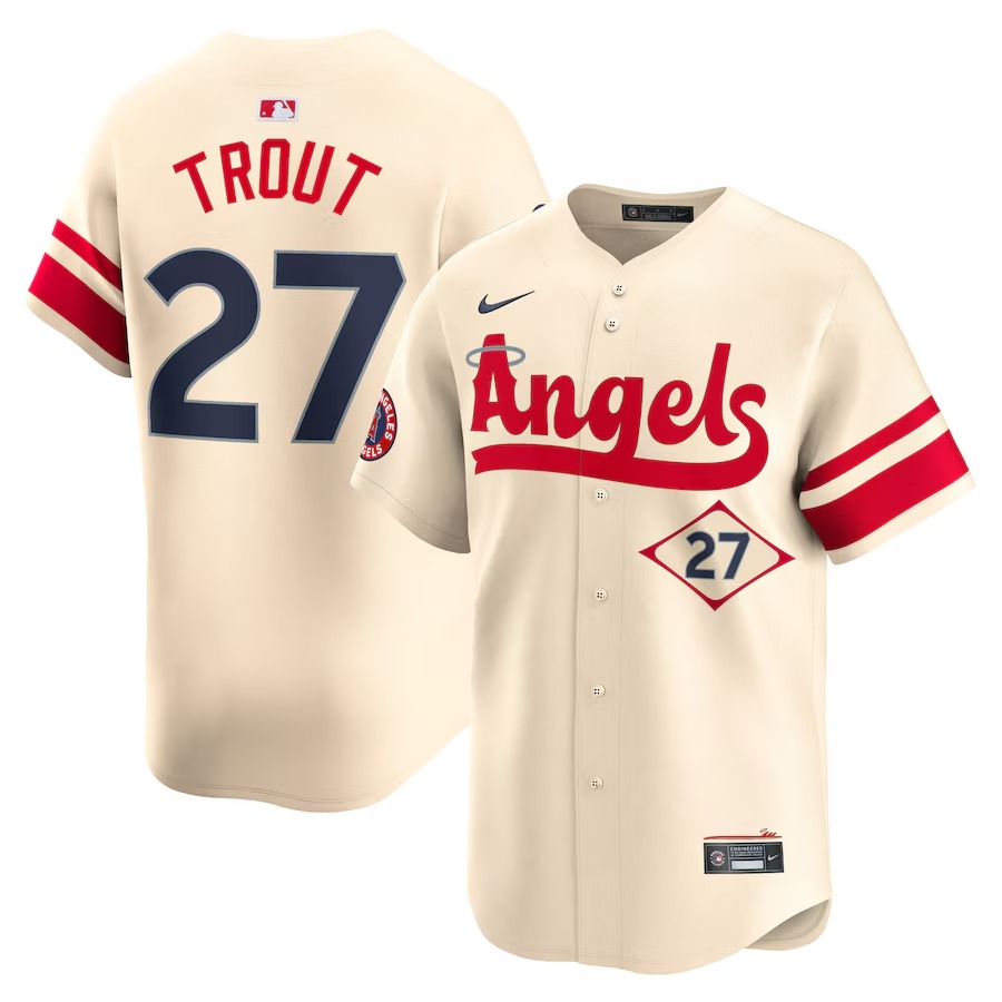 Men's Los Angeles Angels Mike Trout Nike Cream City Connect Limited Player Jersey - Vujersey Los Angeles Rams