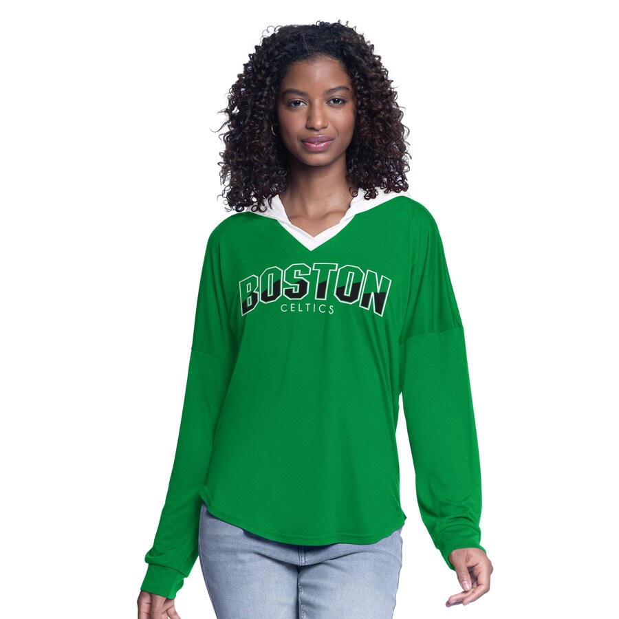 Women's Boston Celtics G-III 4Her by Carl Banks Kelly Green Bench Player Oversized Long Sleeve Hooded Top - Vujersey Los Angeles Rams
