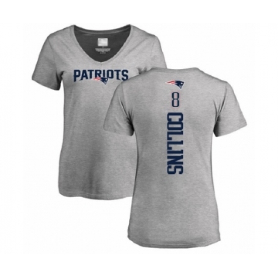 Football Women's New England Patriots #8 Jamie Collins Ash Backer V-Neck T-Shirt - Vujersey Los Angeles Rams