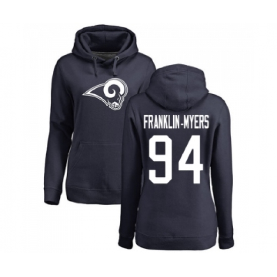 Football Women's Los Angeles Rams #94 John Franklin-Myers Navy Blue Name & Number Logo Pullover Hoodie - Vujersey Los Angeles Rams