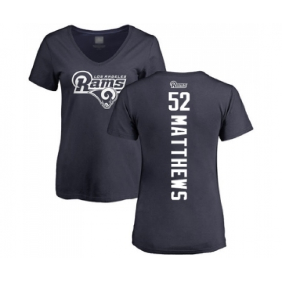 Football Women's Los Angeles Rams #52 Clay Matthews Navy Blue Backer T-Shirt - Vujersey Los Angeles Rams