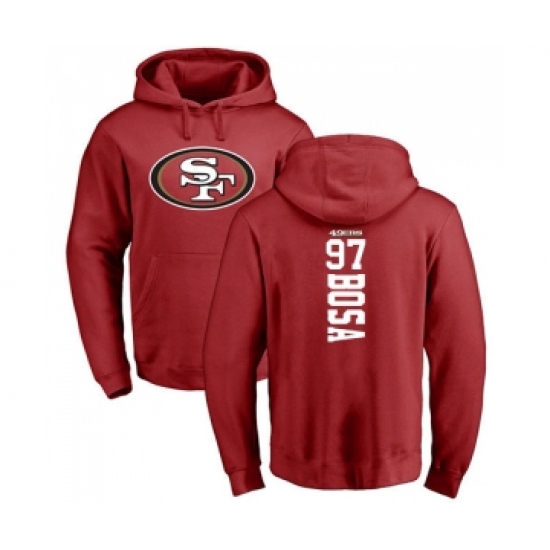 Football San Francisco 49ers #97 Nick Bosa Red Backer Pullover Hoodie - Vujersey Los Angeles Rams