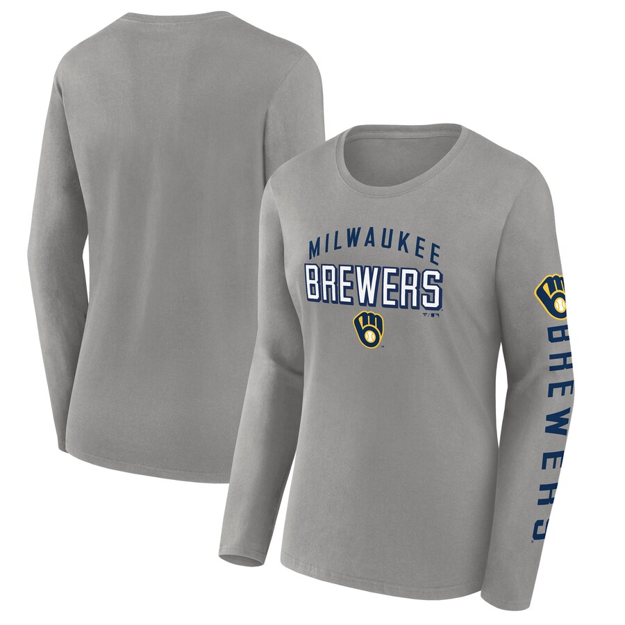 Women's Milwaukee Brewers Fanatics Gray Team Long Sleeve T-Shirt - Vujersey Los Angeles Rams