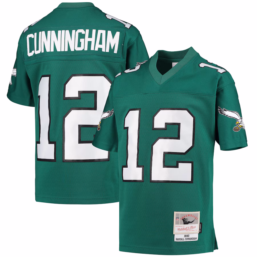 Youth Philadelphia Eagles Randall Cunningham Mitchell & Ness Kelly Green 1990 Retired Player Legacy Jersey - Vujersey Los Angeles Rams