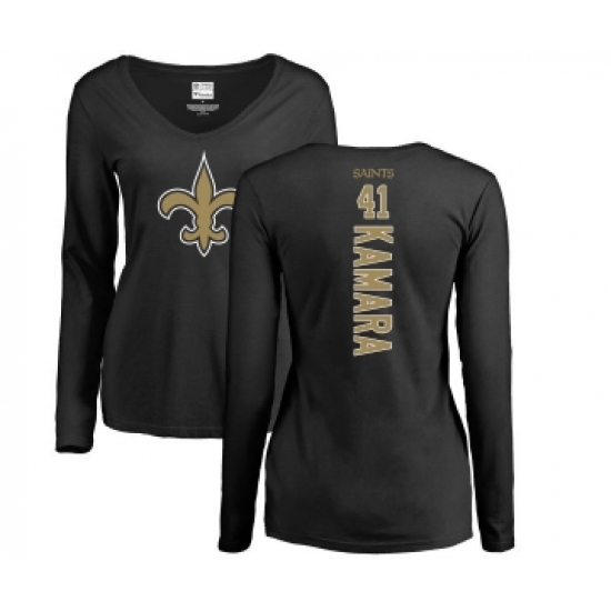 Football Women's New Orleans Saints #41 Alvin Kamara Black Backer Slim Fit Long Sleeve T-Shirt - Vujersey Los Angeles Rams