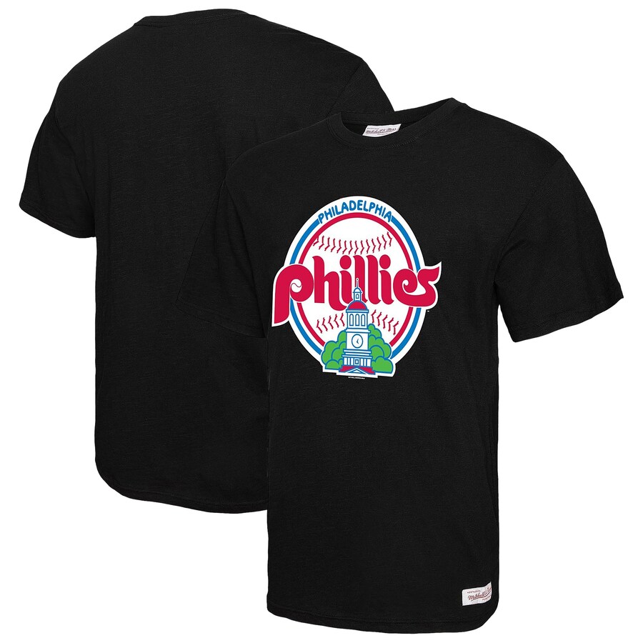 Men's Philadelphia Phillies Mitchell & Ness Black Logo Slub T-Shirt - Vujersey Los Angeles Rams