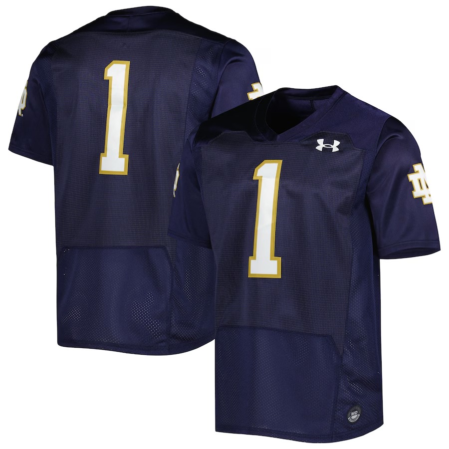 Men's Under Armour #1 Navy Notre Dame Fighting Irish Premier Limited Jersey - Vujersey Los Angeles Rams