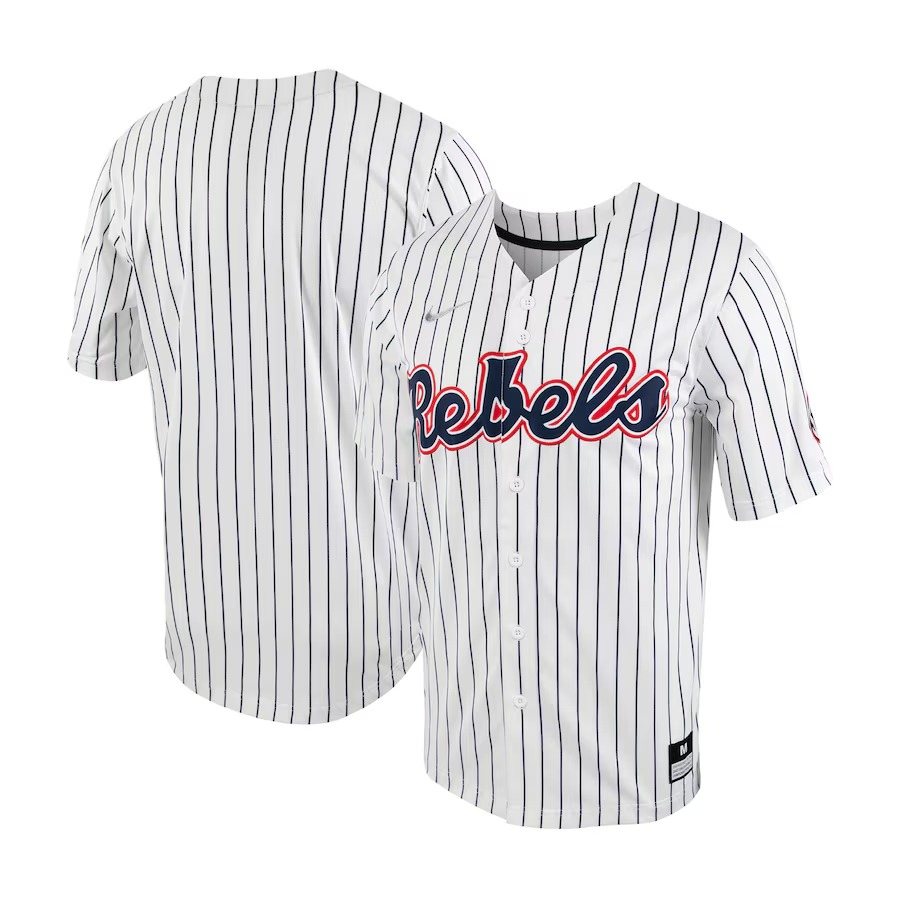 Men's Nike White/Navy Ole Miss Rebels Pinstripe Replica Full-Button Baseball Jersey - Vujersey Los Angeles Rams