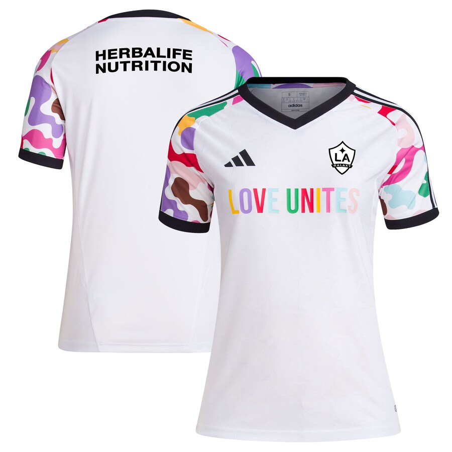Women's LA Galaxy adidas White 2023 Pride Pre-Match Top - Vujersey Los Angeles Rams