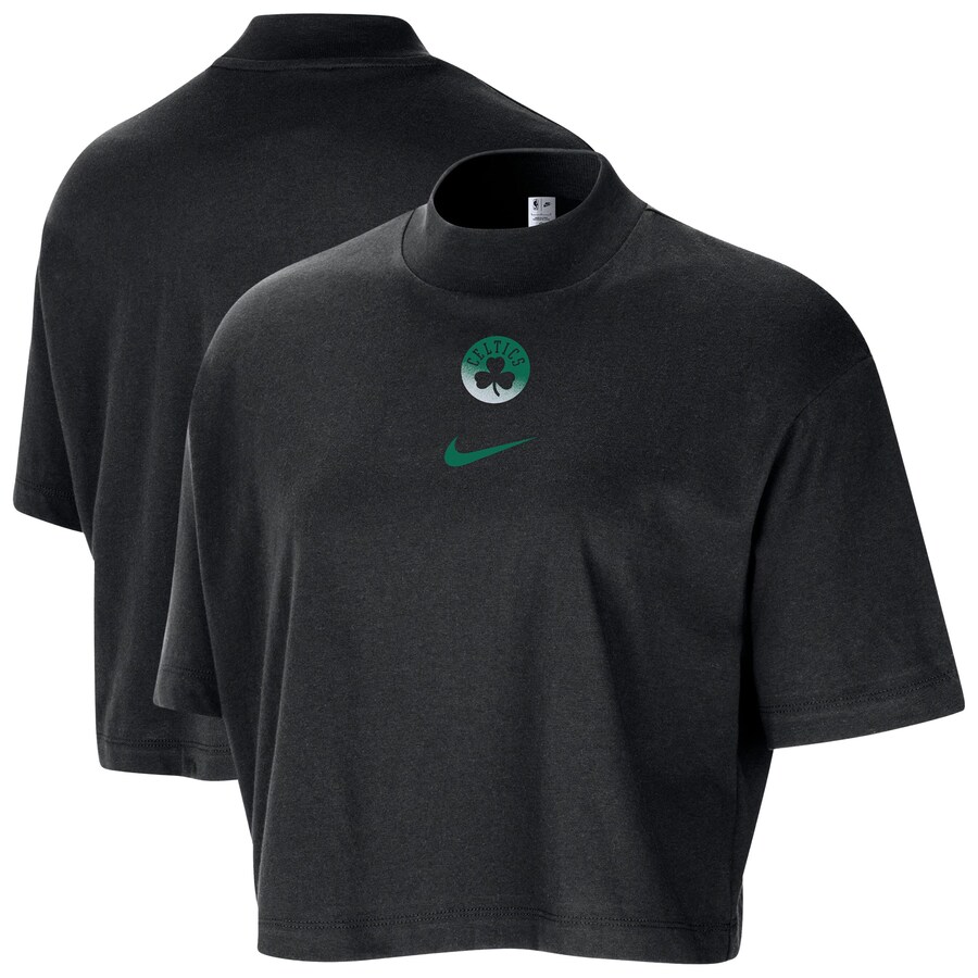 Women's Boston Celtics Nike Black Courtside Mock Neck Loose Fit Cropped T-Shirt - Vujersey Los Angeles Rams