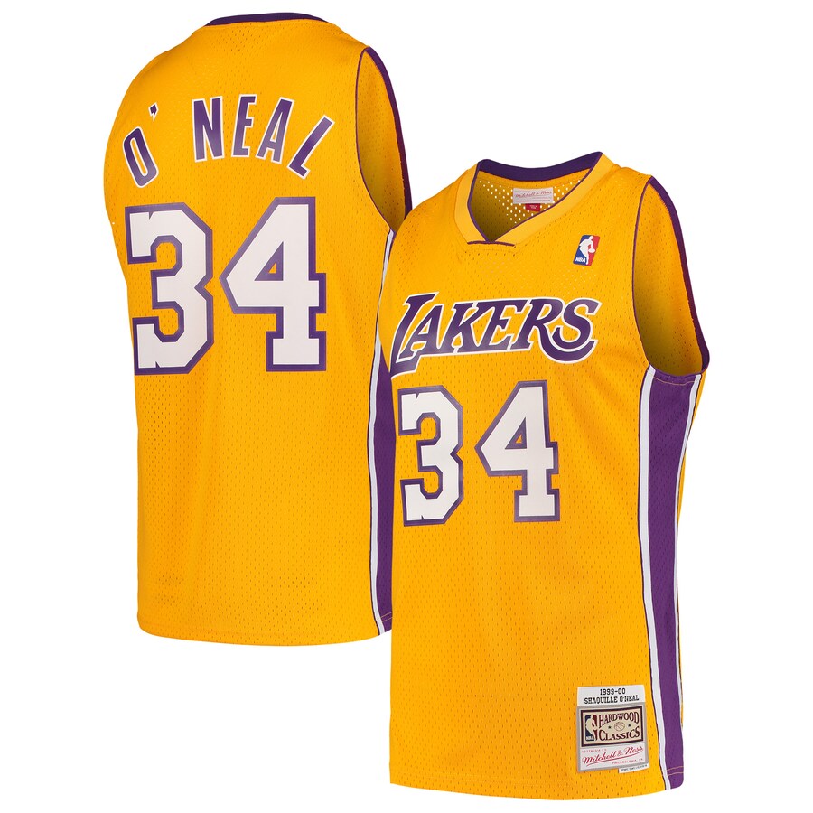 Men's Los Angeles Lakers Shaquille O'Neal Mitchell & Ness Gold Hardwood Classics Swingman Jersey - Vujersey Los Angeles Rams