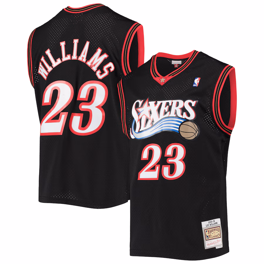 Men's Philadelphia 76ers Lou Williams Mitchell & Ness Black 2005/06 Hardwood Classics Swingman Jersey - Vujersey Los Angeles Rams