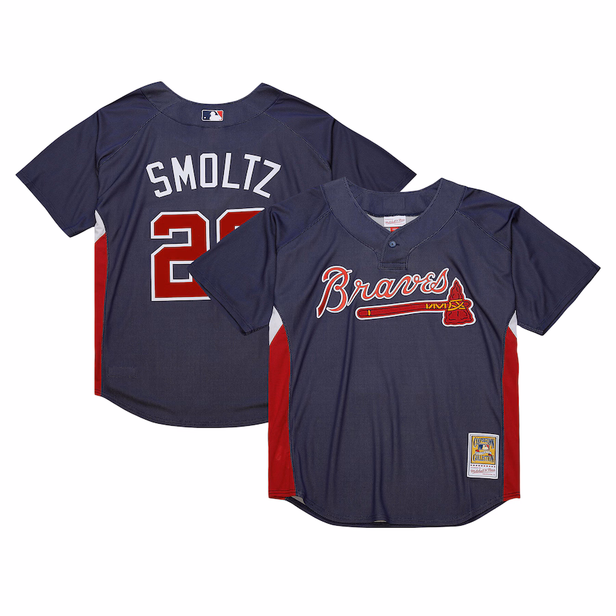 Men's Atlanta Braves John Smoltz Mitchell & Ness Navy Cooperstown Collection Mesh Batting Practice Jersey - Vujersey Los Angeles Rams