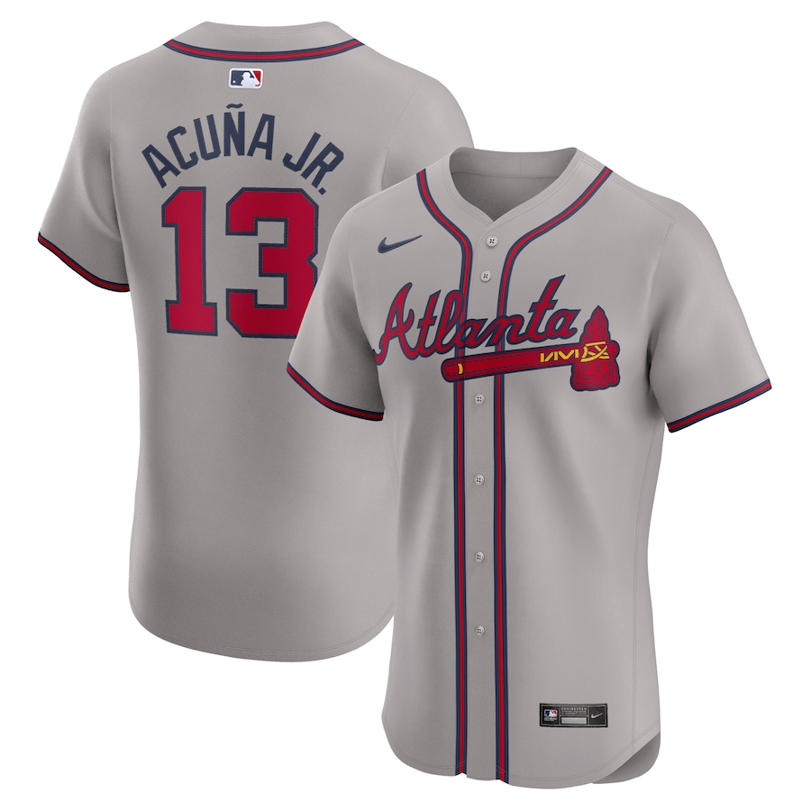 Men's Atlanta Braves Ronald Acuña Jr. Nike Gray Road Elite Player Jersey - Vujersey Los Angeles Rams