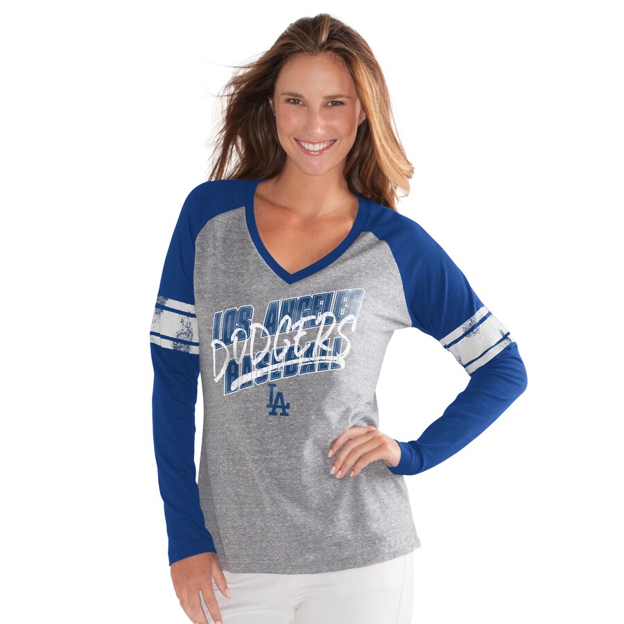 Women's Los Angeles Dodgers G-III 4Her by Carl Banks Royal The Franchise Tri-Blend Raglan V-Neck Long Sleeve T-Shirt - Vujersey Los Angeles Rams