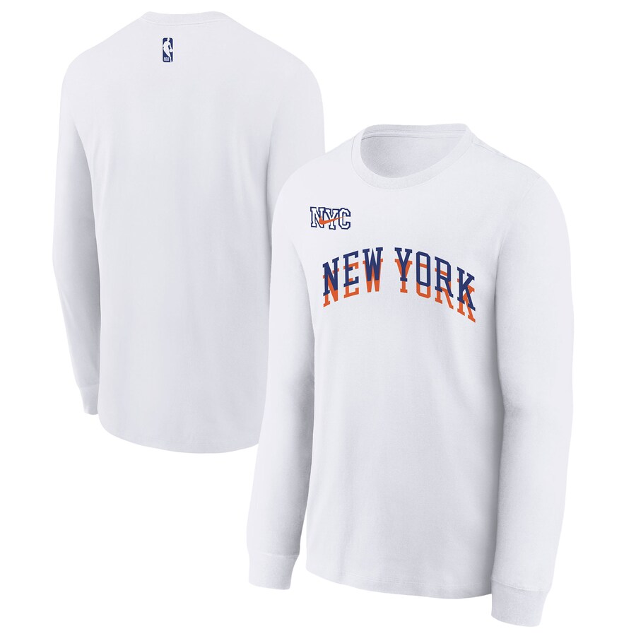 Youth New York Knicks  Nike White 2024/25 City Edition Wordmark Performance Long Sleeve T-Shirt - Vujersey Los Angeles Rams