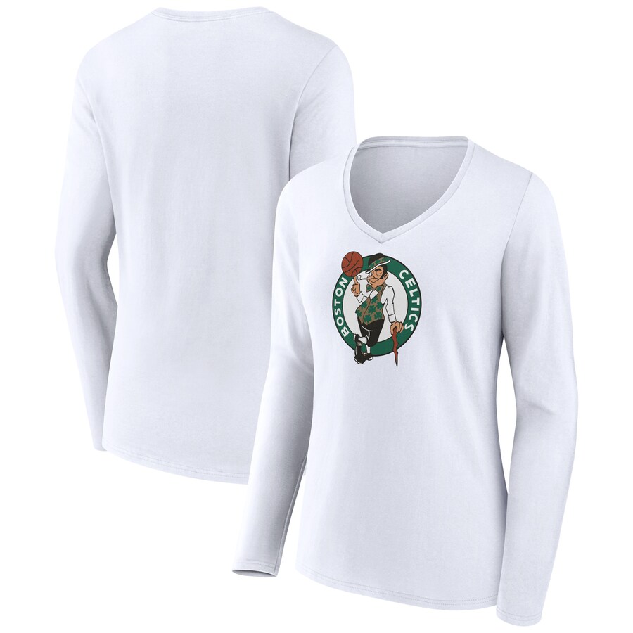 Women's Boston Celtics White Logo Long Sleeve V-Neck T-Shirt - Vujersey Los Angeles Rams