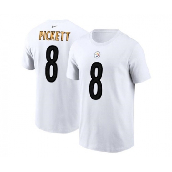 Men's Pittsburgh Steelers #8 Kenny Pickett 2022 White NFL Draft First Round Pick Player Name & Number T-Shirt - Vujersey Los Angeles Rams
