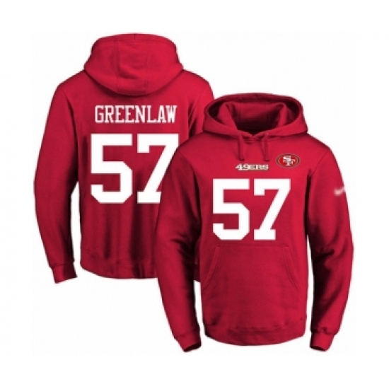 Football Men's San Francisco 49ers #57 Dre Greenlaw Red Name & Number Pullover Hoodie - Vujersey Los Angeles Rams