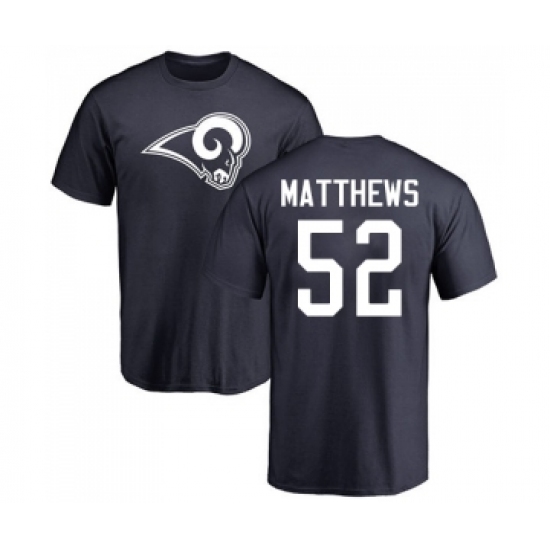 Football Los Angeles Rams #52 Clay Matthews Navy Blue Name & Number Logo T-Shirt - Vujersey Los Angeles Rams