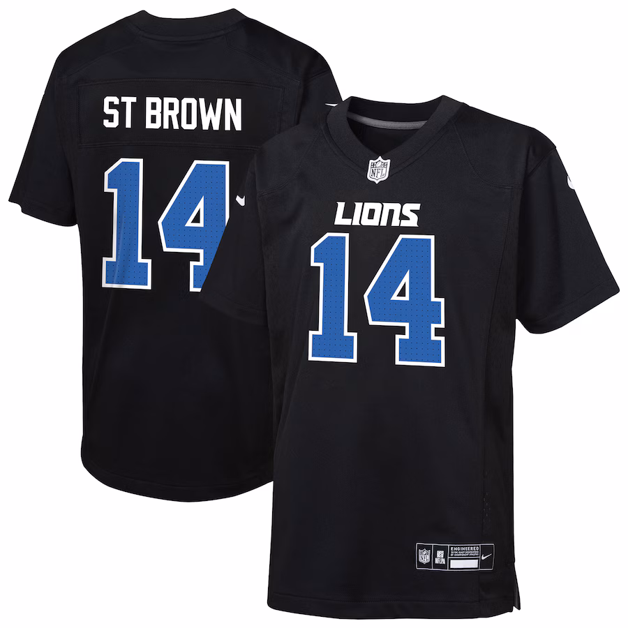 Youth Detroit Lions Amon-Ra St. Brown Nike Carbon Black Fashion Game Jersey - Vujersey Los Angeles Rams