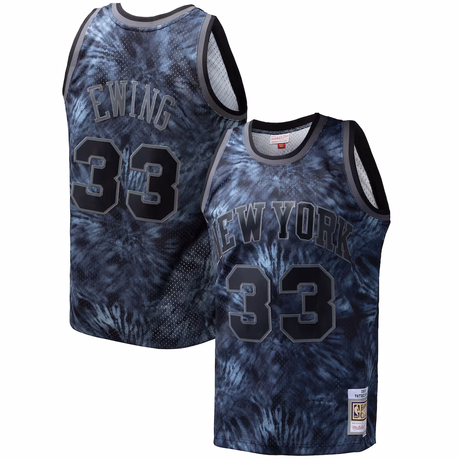Men's New York Knicks Patrick Ewing Mitchell & Ness Black Hardwood Classics 1991/92 Tie-Dye Swingman Jersey - Vujersey Los Angeles Rams