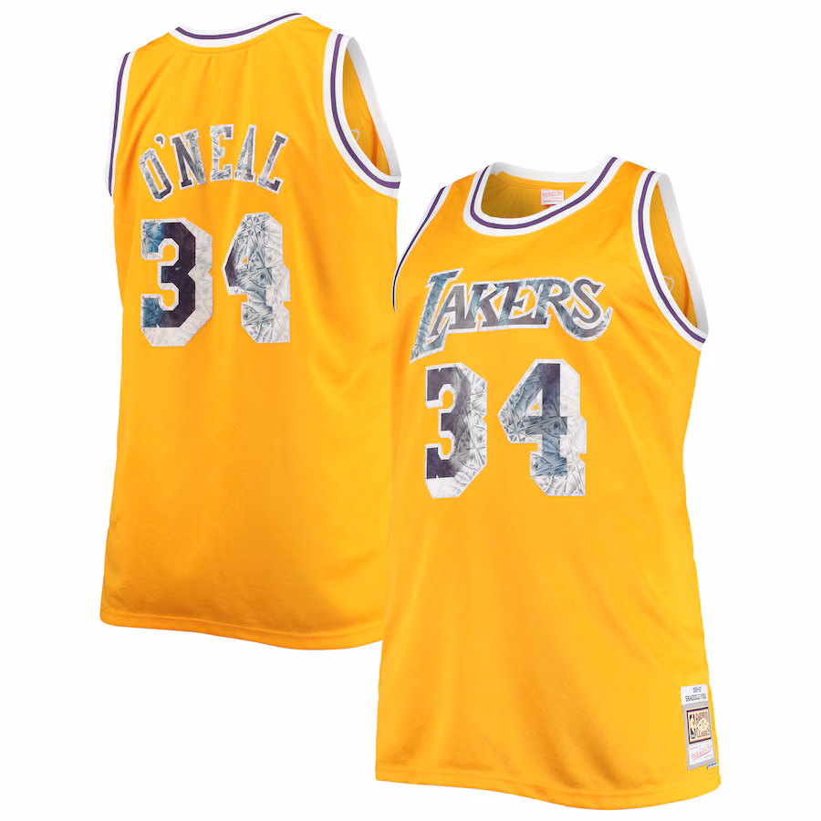 Men's Los Angeles Lakers Shaquille O'Neal Mitchell & Ness Gold Big & Tall 1996-97 NBA 75th Anniversary Diamond Swingman Jersey - Vujersey Los Angeles Rams