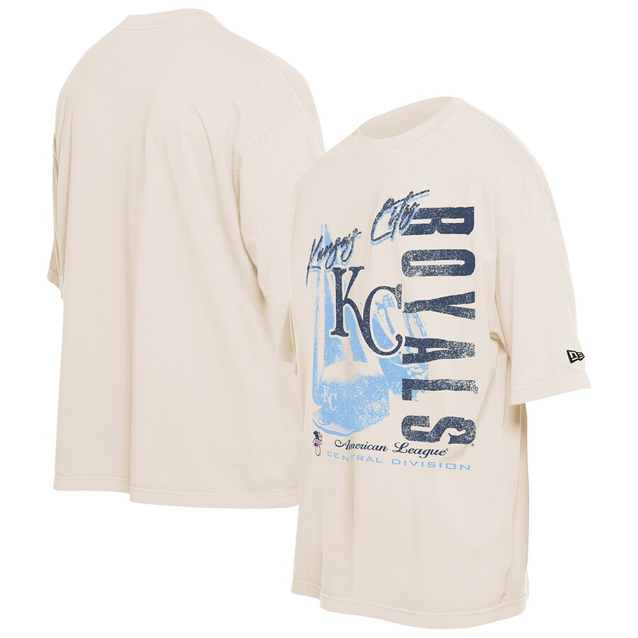 Men's Kansas City Royals New Era Cream Cooperstown Collection Oversized Throwback Distressed T-Shirt - Vujersey Los Angeles Rams